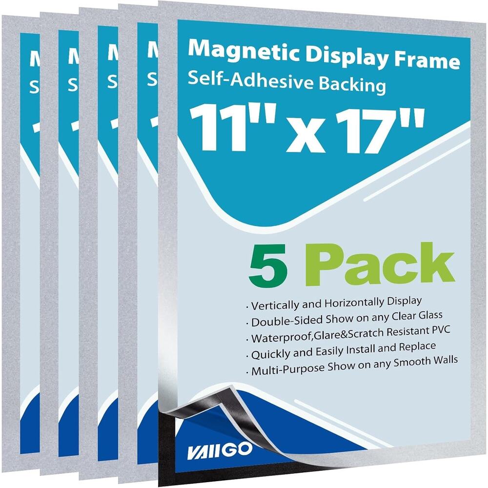 VAIIGO 5Packs Magnetic Sign Holder, 11x17 Self Adhesive Display Frame With